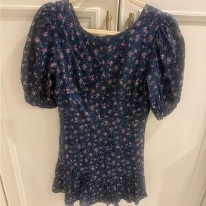 Loveshack Fancy dress size small blue puff sleeve with floral detail